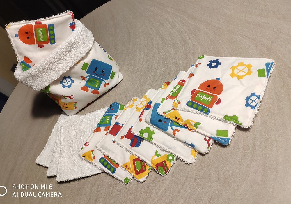 Lingettes lavables pour bébé avec panier